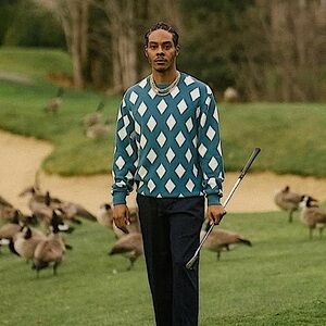 Bogey Boys by Macklemore Diamond Long Sleeve Sweater Teal & Cream, Size XL, NWT